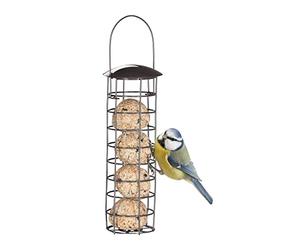 Relaxdays 2X Mangiatoia per Uccelli Selvatici, da Appendere, Dispenser per Mangime, Coperchio, H x D 31 x 8,5 cm, Grigio