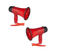 Relaxdays 2X Megafono per Tifosi, Altoparlante in Plastica per Feste e Stadio, 10 Watt, HxLxP: 21 x 13,5 x 22 cm, Rosso