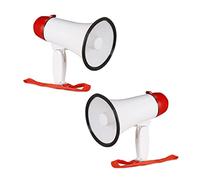 Relaxdays 2X Megafono per Tifosi, Altoparlante in Plastica per Feste e Stadio, 10 Watt, HxLxP: 21 x 13,5 x 22 cm, Bianco