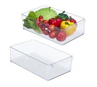 Relaxdays 2X Organizer da Frigorifero, Contenitore da Cucina, Box per Alimenti, 10x20,5x36,5 cm, con Manico, Trasparente