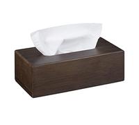 Relaxdays 2X Porta Fazzoletti in bambù, con Base Scorrevole, per Salviette, HLP 7,5 x 24 x 12 cm, Marrone Scuro