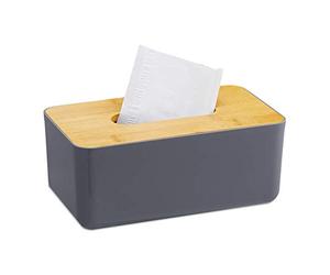 Relaxdays 2X Porta Fazzoletti, Riutilizzabile, Portafazzoletti per Bagno, Coperchio in bambù, 10x23x13 cm, Grigio/Naturale