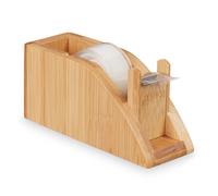 Relaxdays 2X Porta Nastro Adesivo da Tavolo, in bambù, per Nastri Larghi 25 mm, Taglierino, DIY, Legno Naturale