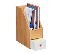 Relaxdays 2X Porta Oggetti in bambù da Scrivania, Formato A4, Organizer Ufficio, Raccoglitore, 30x12x23cm, Naturale-Bianco