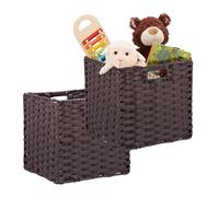 Relaxdays 2X Portaoggetti in Plastica Doccia, Bagno o Cameretta dei Bambini, Portaoggetti Intrecciato 31x32x30 cm, Marrone
