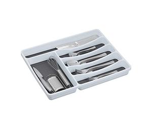 Relaxdays 2x Portaposate da Cassetto, Divisore per Posate, Organizer da Cucina, HxLxP: 4,5 x 33 x 40 cm, Bianco/Grigio