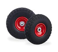 relaxdays 2X Ruote per Carrello, Pneumatici in Gomma Antipanne, 4.1/3.5-4", ASSE 16mm, Fino 150 kg, 260x85mm, Nero-Rosso