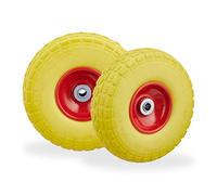 Relaxdays 2X Ruote per Carrello, Pneumatici in Gomma Antipanne, 4.1/3.5-4", ASSE 16mm, Fino a 150 kg, 260x85mm, Giallo Rosso