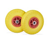Relaxdays 2X Ruote per Carrello, Pneumatici in Gomma Antipanne 4.1/3.5-4" ASSE 16mm Fino a 150 kg,260x85mm, Giallo Rosso