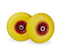 relaxdays 2X Ruote per Carriola, in Gomma Antipanne, 3.00-4", ASSE 20mm, Max.150 kg, 260 x 85 mm, Giallo-Rosso