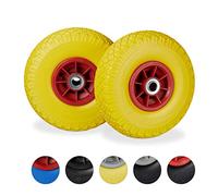 Relaxdays 2X Ruote per Carriola, in Gomma Antipanne, 3.00-4", ASSE 20mm, Max.80 kg, 260 x 85 mm, Giallo Rosso