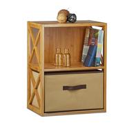 Relaxdays 2X Scaffale con Cestino per Il Bagno, Mobiletto con 2 Ripiani, bambù, Box Pieghevole, HxLxP: 54 x 42 x 29 cm ca.