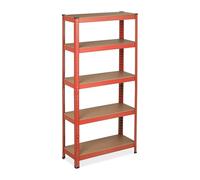 Relaxdays 2X Scaffale con Sistema a Incastro, Fino a 875 kg, Scaffalatura ad Alta Portata 5 Ripiani, 151x75x30 cm, Rosso