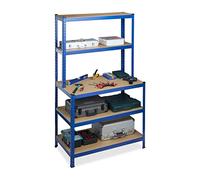 Relaxdays 2X Scaffale in Metallo, Banco da Lavoro, capacità Fino a 900 kg, 5 Ripiani, Incastro 180x100x60, Acciaio,MDF, Blu