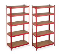 Relaxdays 2X Scaffale in Metallo, Carichi Pesanti, 5 Ripiani, Portata 875 kg, HxLxP 180x90x45 cm, Garage e Officina, Rosso