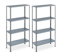 Relaxdays 2X Scaffale in Metallo Zincato, capacità di 160 kg, HLP: 145x75,5x30 cm, 4 Ripiani, Acciaio, Cantina, Argento