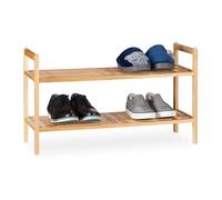 Relaxdays Set da 2 scarpiere, Mobiletto Impilabile Porta Scarpe con 2 Livelli, Legno di Noce, Fino a 12 Paia, 41x69x27 cm,Naturale