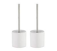 Relaxdays 2X Scopini e Portascopini in Ceramica, per Bagno e WC, Testa Scopino Sostituibile, HxD 38,5 x 12,5 cm, Bianco