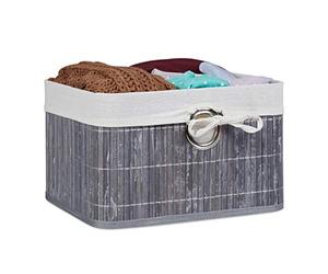 Relaxdays 2X Set Cestino Portaoggetti, Fodera in Tessuto, bambù, Rettangolare, Bagno, Giochi, HLP 20x31x31 cm, Grigio