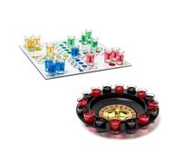 Relaxdays 2X Set Giochi Alcolici per Bere, per Adulti, Roulette Alcolica & Ludo, Accessori Feste e Party, Ognuno con 16 Bicchieri