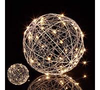 Relaxdays 2X Sfera di Luci a LED Decorativa, a Batteria, Appendere o Appoggiare, Cavo Lungo, Luci da Atmosfera, Ø 20 cm, Argento
