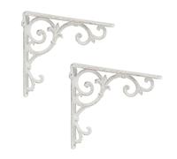 Relaxdays Set of 2 Shelf Brackets Staffe per Mensole, Set da 2 Supporti dal Design Barocco, Reggimensola Angolari per Scaffali, Vintage, Bianco, Ghisa, 2 pz