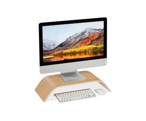 Relaxdays 2x Supporto curvato per monitor in bambù