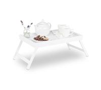 2 ripiani per letto in bambù con gambe alette, bordi per servizio e colazione, HLP 22 x 64 x 31 cm, colore: bianco