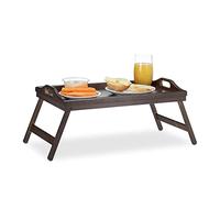 Relaxdays 2X Vassoio da Letto in bambù, Pieghevole con Manici, Bordo Rialzato, per Colazione, HxLxP: 22x61,5x30 cm, Marrone