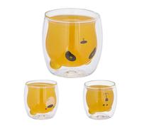 Relaxdays Bicchieri Doppio, Set da 3, Design Tre Orsi, Vetro Borosilicato, Termici, Isolati, 300 ml, Trasparente
