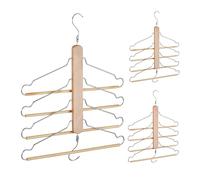 Relaxdays 3 Grucce Appendiabiti Multiple, Bastone 4 Stampelle Mobili, Ganci in Metallo, Legno, Marrone Naturale Argento