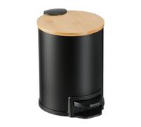 Relaxdays 3 L Pattumiera Bagno a Pedale, Cestino con Secchio Rimovibile e Coperchio Ammortizzato, in Ferro e bambù, Nero