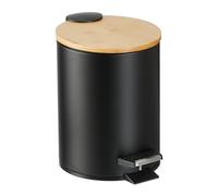 Relaxdays 3 L Pattumiera Bagno a Pedale, Cestino Cosmetici con Cesto Interno Rimovibile, Bidone Ferro e bambù, Nero