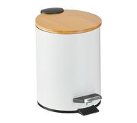 Relaxdays 3 L Pattumiera Bagno a Pedale, Cestino Cosmetici con Cesto Interno Rimovibile, Bidone Ferro e bambù, Bianco