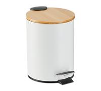 Relaxdays 3 L Pattumiera Bagno a Pedale, Cestino Cosmetici con Cesto Interno Rimovibile, Bidone in Ferro e bambù, Bianco