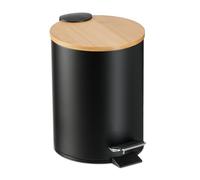 Relaxdays 3 L Pattumiera Bagno a Pedale, Cestino Cosmetici con Cesto Interno Rimovibile, Bidone in Ferro e bambù, Nero