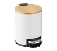 Relaxdays 3 L Pattumiera Bagno a Pedale, Cestino Cosmetici con Secchio Interno Rimovibile, Bidone Ferro e bambù, Bianco