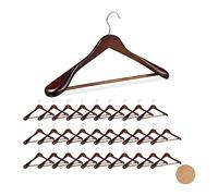Relaxdays 30x Grucce Appendiabiti, Set Stampelle, Spalle Larghe, Gancio Girevole a 360°, Asta per Pantaloni, Legno, Marroni