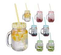 Relaxdays 32x Bicchieri con Cannuccia, 400 ml, HxLxP: 13 x 10,5 x 15 cm, Calici con Manico, Coppe con Coperchio, Colorati