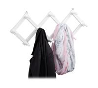 Relaxdays Set da 3x Appendiabiti da Parete in Legno, Attaccapanni Allungabile 10 Ganci Ognuno per Vestiti, Pieghevole, Bianco