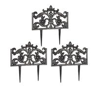 Relaxdays 3X Bordura per Aiuola in Ghisa, da Fissare Bordatura Decorativa Retro, Misure per Recinzione HLP 37 x 36 x 2 cm, Bronzo