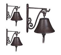 Relaxdays 3X Campana per Porta in Ghisa Antica, Stile Rustico, a Parete da Ingresso, Deco da Giardino, Resistente, Marrone