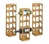 Relaxdays 3X Cantinetta in bambù, Scaffale Portabottiglie in bambù Scaffale 5 Bottiglie di Vino, 53 x 14 x 12 cm, Naturale