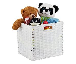 Relaxdays 3X Cestino Portaoggetti in Plastica Doccia, Bagno o Cameretta dei Bambini, Contenitore Intrecciato 31x32x30 cm, Bianco