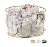 Relaxdays 3X Cestino Rotondo, Vintage, Contenitore per Vestiti e Accessori, Decorativo, in Metallo, 21,5 cm, Dorato