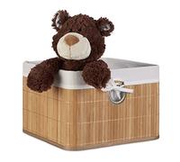 Relaxdays 3X Set Cestino Portaoggetti, Fodera in Tessuto, bambù, Rettangolare, Bagno, Giochi, HLP 20x31x31 cm, Naturale