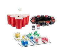 Relaxdays 3X Set Giochi per Bere, per Adulti, Roulette Alcolica, Beer Pong con Bicchieri Rossi & Ludo, Divertimento Game di Gruppo