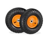 Relaxdays 4.1/3.5-4 2X Ruote per Carrello, Gomme di Scorta Carriola, ASSE 16 mm, Fino 136 kg, 260 x 85 mm, Nero-Arancio