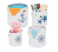 relaxdays Set da 4 Cestini Portaoggetti, Cesti di Stoffa con Manici, Contenitori Bagno Giochi, 4 Misure, Bianco/Blu, Cotone, 39 x 38 x 38 cm