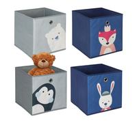 Relaxdays Set da 4 Contenitori per Giochi dei Bambini, Scatole Portagiochi con Disegni, Cubi 30x30x30 cm, Colorato, 30% Cartone, 30 x 30 x 30 cm